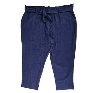 G by Giuliana Black Label Linen Blend Pants Size 3X Navy Belted Elastic Ankle